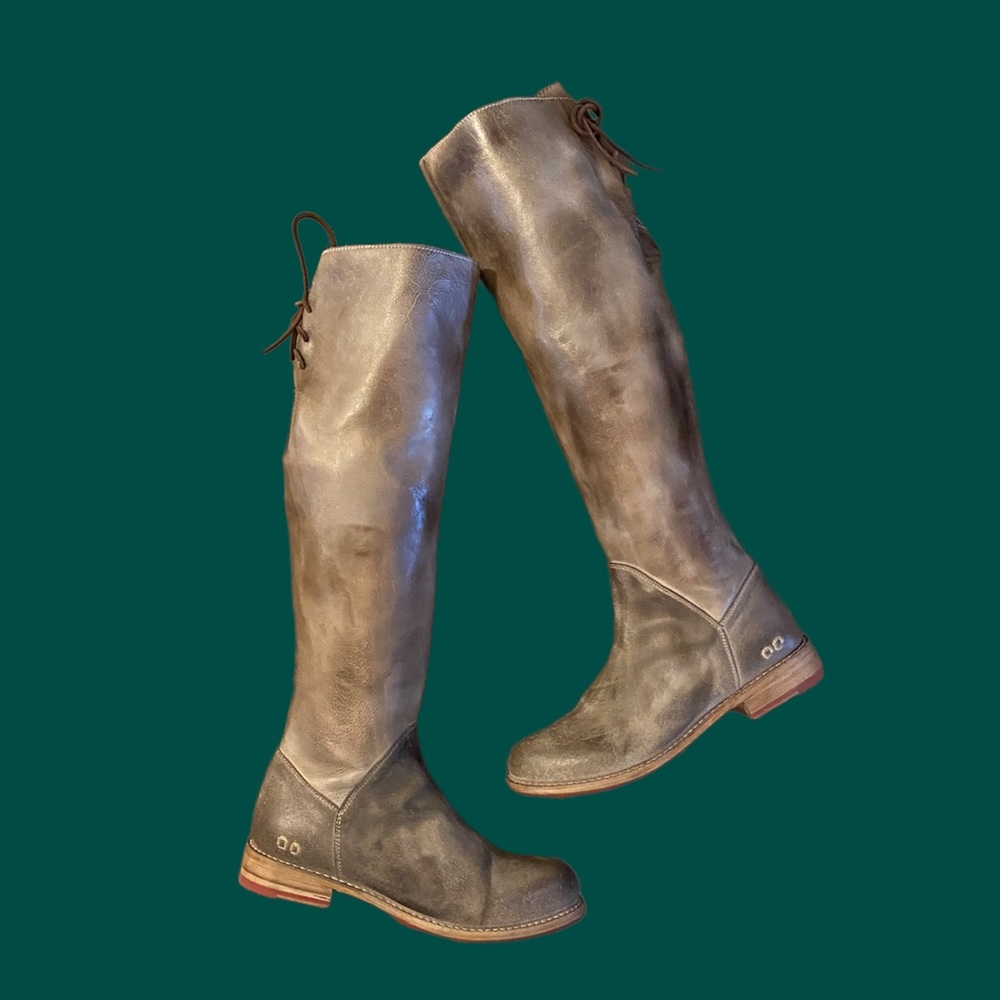 🆕 BED|STU Cobbler Series Leather Taupe Manchester Riding Boot w Corset Tie Boot